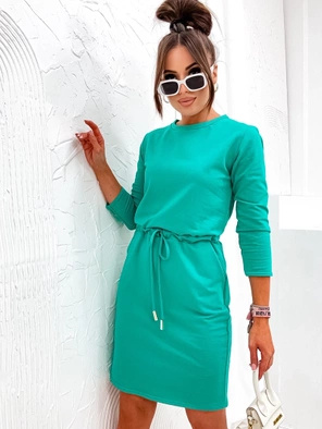 Turkusowa casuwalowa sukienka damska z troczkiem