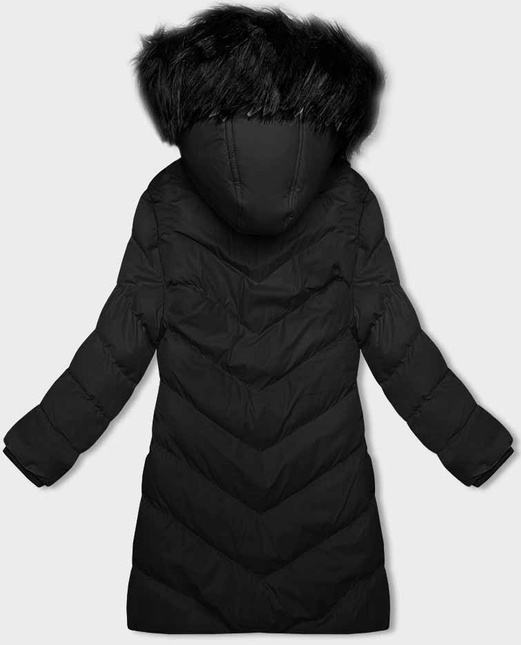 Czarna fenomenalna długa zimowa pikowana kurteczka z kapturem