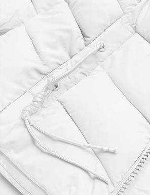 Biała zimowa puchowa pikowana kurtka z futerkiem