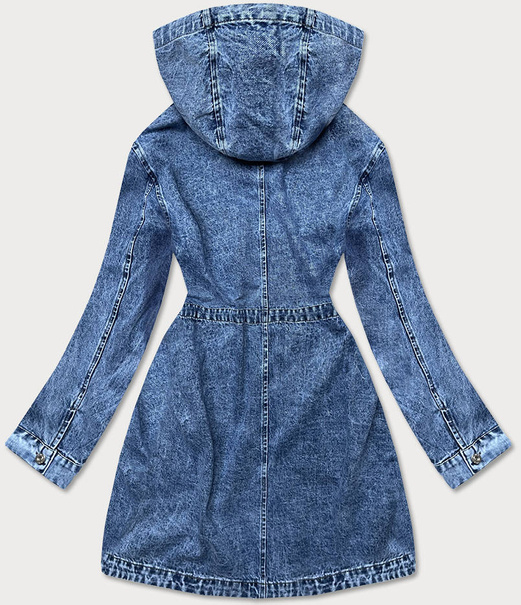 Długa kurtka jeansowa z kapturem niebieska (pop5971-lk)
