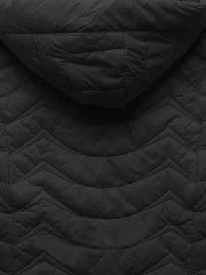 Czarna twarzowa pikowana przejściowa kurtka z kapturem