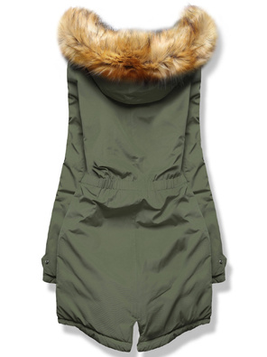 Khaki czarna długa dwustronna ciepła kurtka parka z kapturem z odpinanym futerkiem