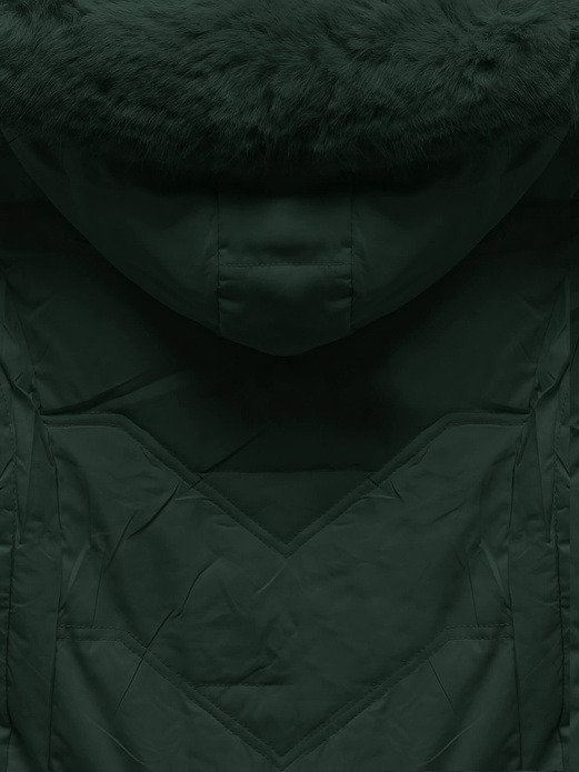 Zielona damska kurtka zimowa z podszewką na futerku z kapturem