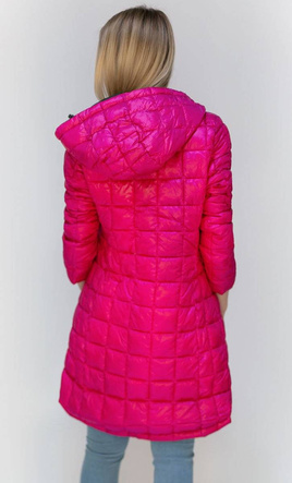 Grafitowo-różowa przejściowa dwustronna damska kurtka z kapturem