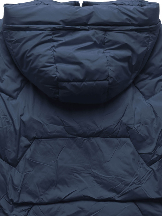 Granatowa kurtka z kapturem modnie pikowana na suwak i zatrzaski