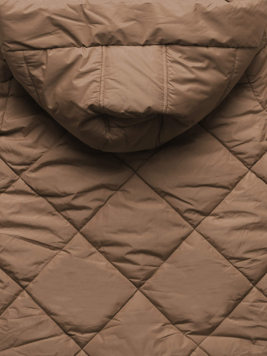 Ciemnobeżowa pikowana w karo damska kurtka płaszczyk zimowy z kapturem