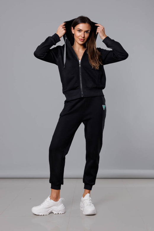 Czarny dres komplet fitness z kapturem