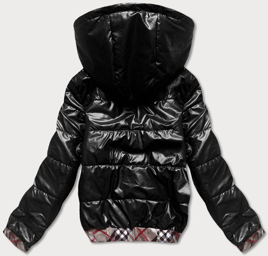 Czarna kurtka zapinana na suwak wykończenie modna kratka