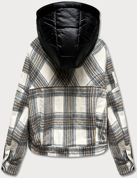 Szara ecru kurtka oversize w kratkę na guziki