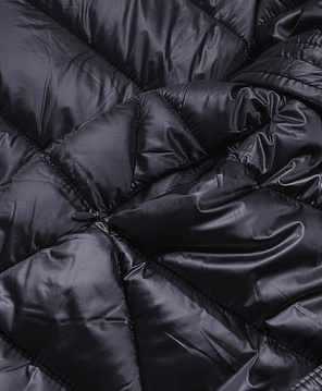 Fioletowy cudowny długi płaszcz kurtka pikowana z kapturem