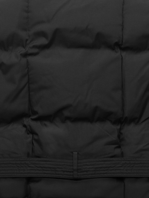 Czarna pikowana zimowa kurtka płaszcz z kołnierzem na czarnym kożuchu