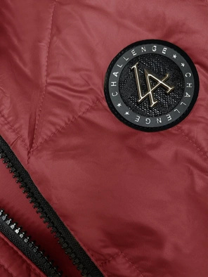 Czerwony asymetryczny pikowany bezrękawnik kamizelka damska z kapturem