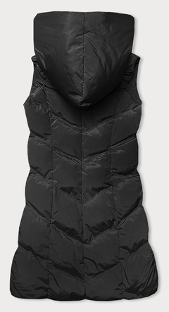 Czarny pikowany bezrękawnik kamizelka z kapturem