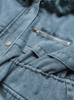 FUTRZANA KURTKA JEANSOWA DAMSKA NIEBIESKA (BR9599-50)