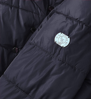 Granatowa asymetryczna długa pikowana zimowa kurtka płaszczyk z kołnierzem