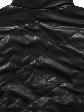 Czarna krótka damska błyszcząca kurtka z modną stójką