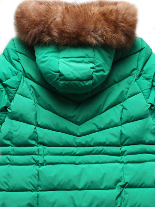 Zielona taliowana kurtka zimowa z kapturem