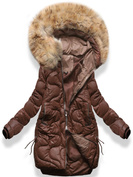 Czekoladowa fenomenalna pikowana zimowa kurtka damska kożuch