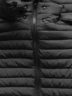 Czarna przejściowa długa pikowana kurtka płaszczyk z odpinanym kapturem