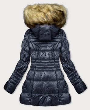 Granatowy długi płaszczyk kurtka zimowa z kapturem