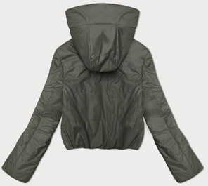 Zielona śliczna krótka modna pikowana kurtka damska z kapturem