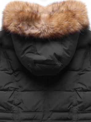 Czarna zimowa genialna ocieplana zimowa kurtka płaszczyk z kapturem futerko 