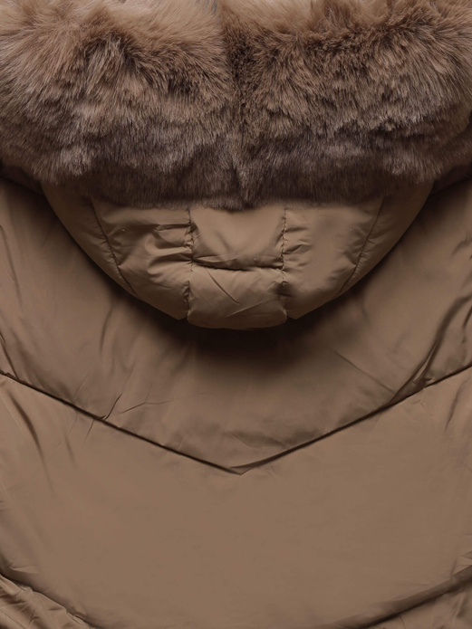 Ciemnobeżowa przejściowa kurtka damska bombka z kapturem