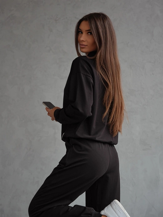Czarny czaderski damski dres komplet bluza stójka spodnie