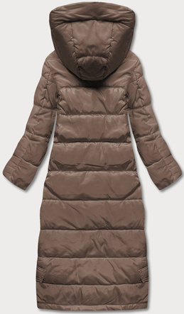 Brązowa długa zimowa kurtka puchowa płaszczyk
