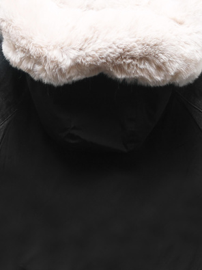 Czarno beżowa damska zimowa kurtka parka z łączonymi materiałami 