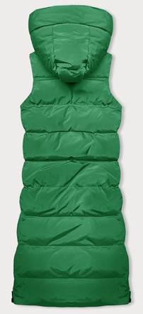 Zielony puchowy długi bezrękawnik kamizelka z kapturem