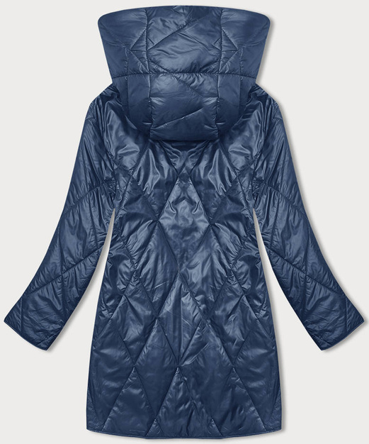 Niebieska pikowana kurtka z kwiecistym kapturem PLUS SIZE