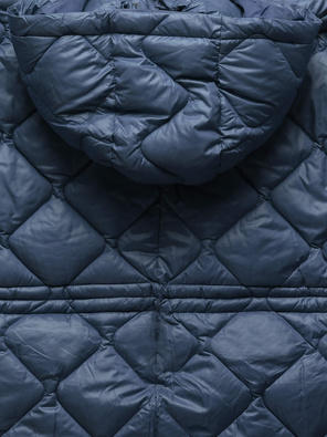 Granatowa oversizowa zimowa damska pikowana w karo kurtka z kapturem