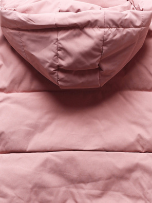 Brudnoróżowa krótka damska kurtka z odpinanym kapturem stójka