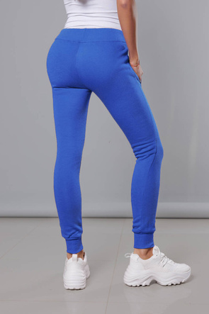 Niebieskie damskie dresowe spodnie casualowe z kieszeniami i ściągaczem