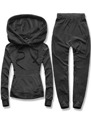 Grafitowy welurowy casualowy gładki dres z kapturem