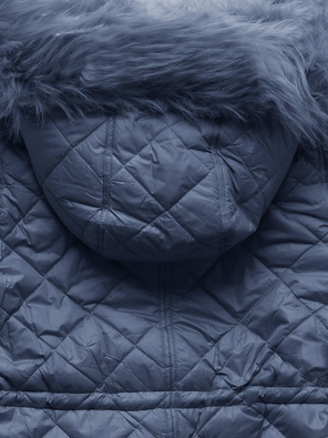 Niebieska dwustronna zimowa kurtka damska pikowana w karo