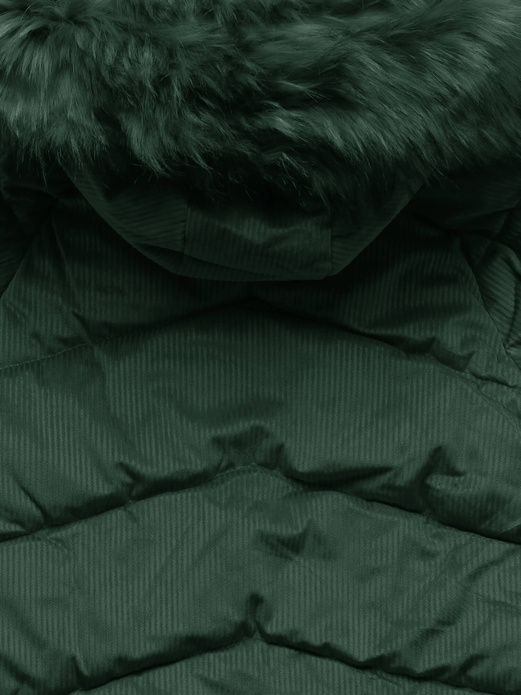 Zielona sztruksowa długa zimowa kurtka z kapturem