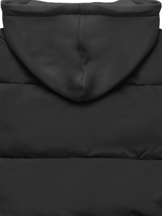 Czarna krótka pikowana zimowa kurtka z dresowym kapturem