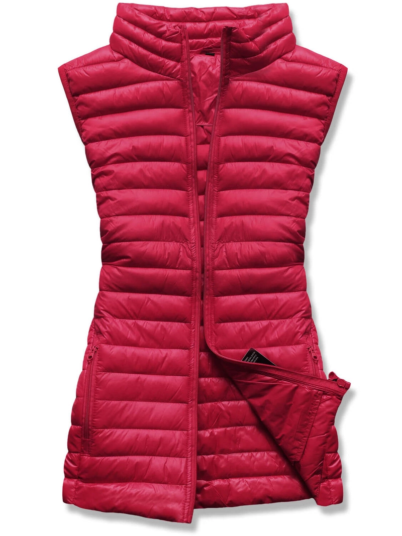 Bordowa krótka taliowana damska przejściowa kamizelka bezrękawnik stójka