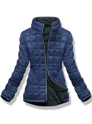 Zielono-granatowa damska przejściowa kurtka dwustronna