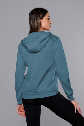 Szaroniebieska zapinana damska bluza z kapturem