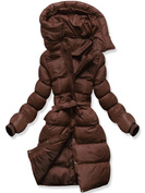 Brązowa genialna zimowa pikowana kurtka damska z kapturem