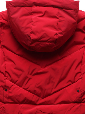 Ciemnoczerwona pikowana damska kurtka zimowa z paskiem  