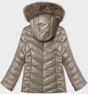 Beżowa kurtka zimowa pikowana z kapturem