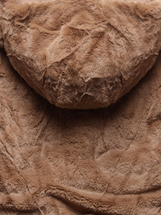 Brązowa zimowa dwustronna ciepła kurtka na futerku