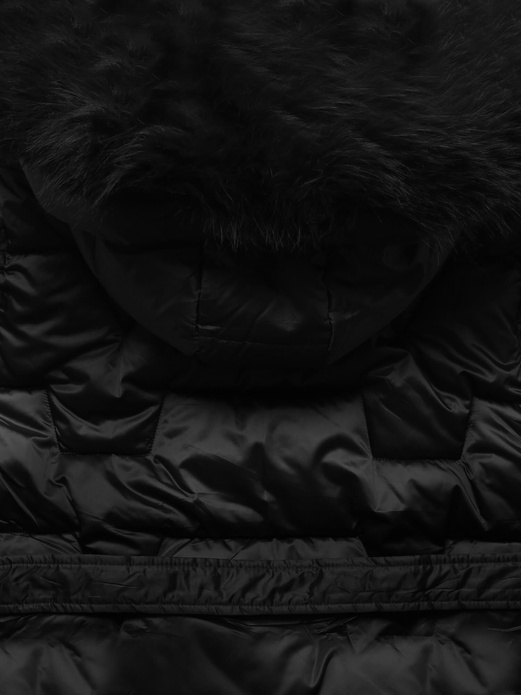 Czarna długa damska pikowana kurtka płaszcz z paskiem