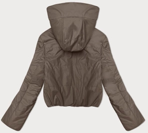 Ciemnobeżowa śliczna krótka modna pikowana kurtka damska z kapturem