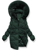 Zielona zimowa ciepła kurtka pikowana z kapturem