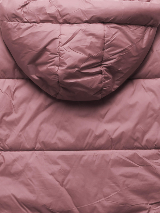 Pudrowa krótka pikowana zimowa kurtka z kapturem